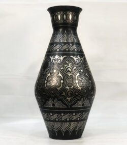Handmade Moroccan Damascene pitcher Vase – Silver Inlay Metal Ewer, Luxury Decorative Jug, Artisan Home Decor from Meknes.