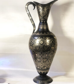 Handmade Moroccan Damascene pitcher Vase – Silver Inlay Metal Ewer, Luxury Decorative Jug, Artisan Home Decor from Meknes. -2