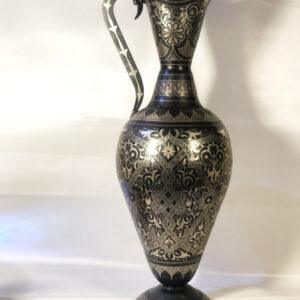 Handmade Moroccan Damascene pitcher Vase – Silver Inlay Metal Ewer, Luxury Decorative Jug, Artisan Home Decor from Meknes. -2