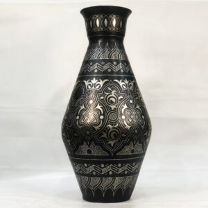 Handmade Moroccan Damascene pitcher Vase – Silver Inlay Metal Ewer, Luxury Decorative Jug, Artisan Home Decor from Meknes.