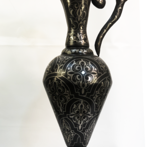 Handmade Moroccan Damascene pitcher Vase – Silver Inlay Metal Ewer, Luxury Decorative Jug, Artisan Home Decor from Meknes- H8opy)