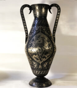 Handmade Moroccan Damascene pitcher Vase – Silver Inlay Metal Ewer, Luxury Decorative Jug, Artisan Home Decor from Meknes- (6)