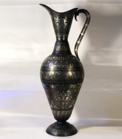 Handmade Moroccan Damascene pitcher Vase – Silver Inlay Metal Ewer, Luxury Decorative Jug, Artisan Home Decor from Meknes- (3)