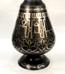 Handmade Moroccan Arabic letters Damascene Vase – Silver Inlay Metal Ewer, Luxury Decorative Jug, Artisan Home Decor from Meknes //only one . very rare.//// - Image 3