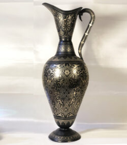 Handmade Moroccan Damascene pitcher Vase – Silver Inlay Metal Ewer, Luxury Decorative Jug, Artisan Home Decor from Meknes. -2 - Image 7