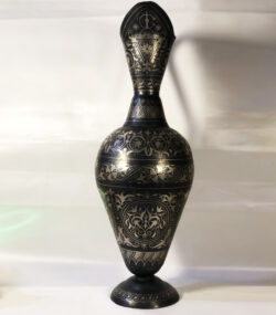 Handmade Moroccan Damascene pitcher Vase – Silver Inlay Metal Ewer, Luxury Decorative Jug, Artisan Home Decor from Meknes- (3) - Image 3