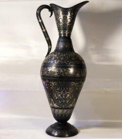 Handmade Moroccan Damascene pitcher Vase – Silver Inlay Metal Ewer, Luxury Decorative Jug, Artisan Home Decor from Meknes- (3) - Image 2