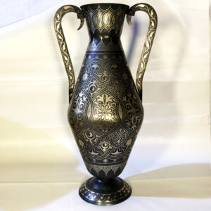 Handmade Moroccan Damascene pitcher Vase – Silver Inlay Metal Ewer, Luxury Decorative Jug, Artisan Home Decor from Meknes. 1- (