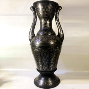 Handmade Moroccan Damascene pitcher Vase – Silver Inlay Metal Ewer, Luxury Decorative Jug, Artisan Home Decor from Meknes- (4)