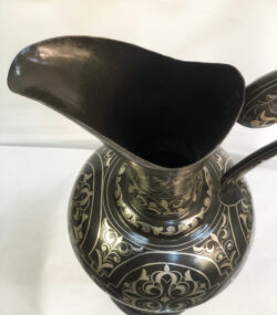 Handmade Moroccan Damascene pitcher Vase – Silver Inlay Metal Ewer, Luxury Decorative Jug, Artisan Home Decor from Meknes- H8opy) - Image 6