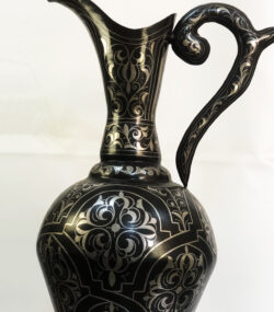 Handmade Moroccan Damascene pitcher Vase – Silver Inlay Metal Ewer, Luxury Decorative Jug, Artisan Home Decor from Meknes- H8opy) - Image 5