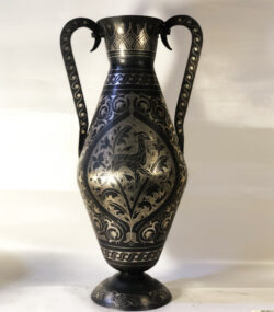 Handmade Moroccan Damascene pitcher Vase – Silver Inlay Metal Ewer, Luxury Decorative Jug, Artisan Home Decor from Meknes- (6) - Image 3