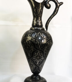 Handmade Moroccan Damascene pitcher Vase – Silver Inlay Metal Ewer, Luxury Decorative Jug, Artisan Home Decor from Meknes- H8opy) - Image 4