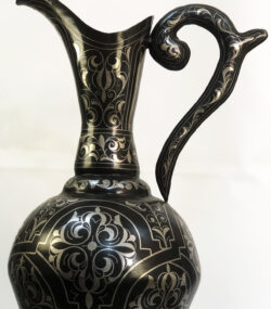 Handmade Moroccan Damascene pitcher Vase – Silver Inlay Metal Ewer, Luxury Decorative Jug, Artisan Home Decor from Meknes- H8opy) - Image 3