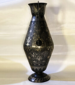 Handmade Moroccan Damascene pitcher Vase – Silver Inlay Metal Ewer, Luxury Decorative Jug, Artisan Home Decor from Meknes. 1- ( - Image 3
