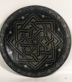 Damascene Decorative Plate | Handmade Silver Inlay Wall Art, Luxury Meknes Geometric Brass Accent Disc -7 - Image 2