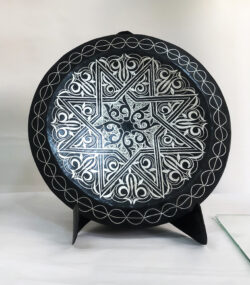 Damascene Decorative Plate | Handmade Silver Inlay Wall Art, Luxury Meknes Geometric Brass Accent Disc -H - Image 3
