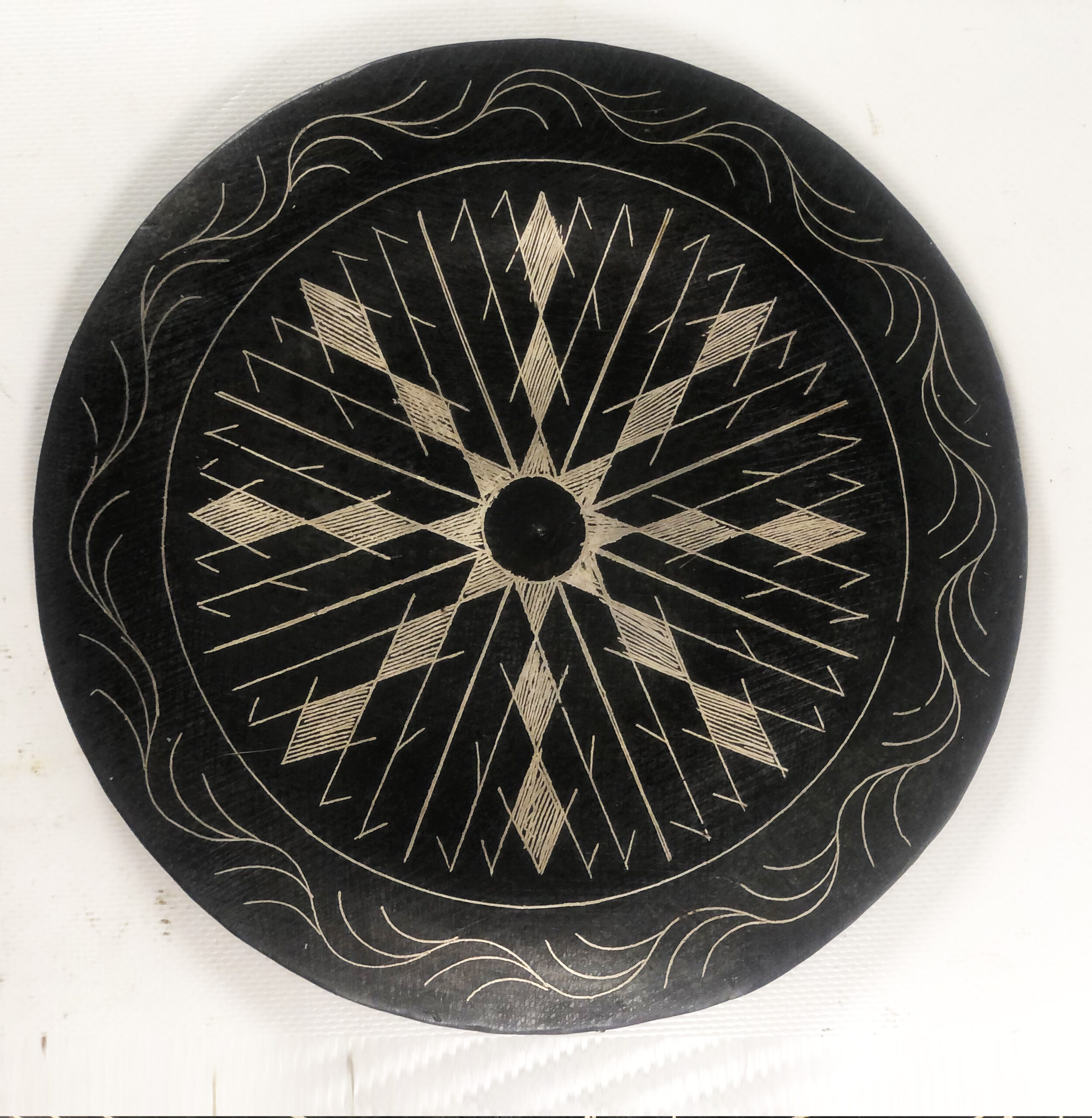Damascene Decorative Plate | Handmade Silver Inlay Wall Art, Luxury Meknes Geometric Brass Accent Disc -1