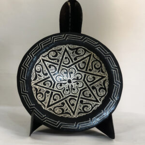 Damascene Decorative Plate | Handmade Silver Inlay Wall Art, Luxury Meknes Geometric Brass Accent Disc -H7