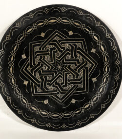Medium Damascene Decorative Plate | Handmade Silver Inlay Wall Art, Luxury Meknes Geometric Brass Accent Disc -1 (l)