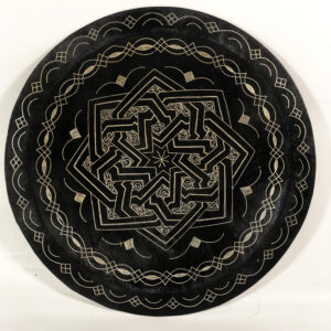 Medium Damascene Decorative Plate | Handmade Silver Inlay Wall Art, Luxury Meknes Geometric Brass Accent Disc -1 (l)