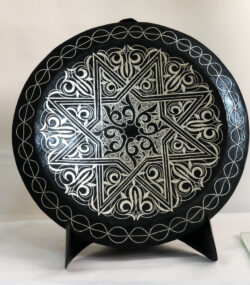 Damascene Decorative Plate | Handmade Silver Inlay Wall Art, Luxury Meknes Geometric Brass Accent Disc -H