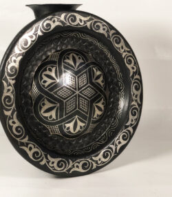 Moroccan Damascene Decorative Plate | Handmade Silver Inlay Wall Art, Luxury Meknes Geometric Brass Accent Disc .. - Image 6