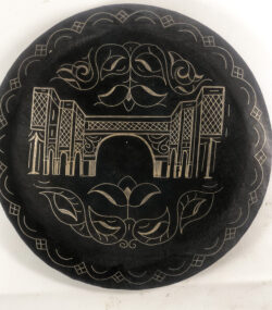 Damascene Decorative Plate | Handmade Silver Inlay Wall Art, Luxury Meknes Geometric Brass Accent Disc -2