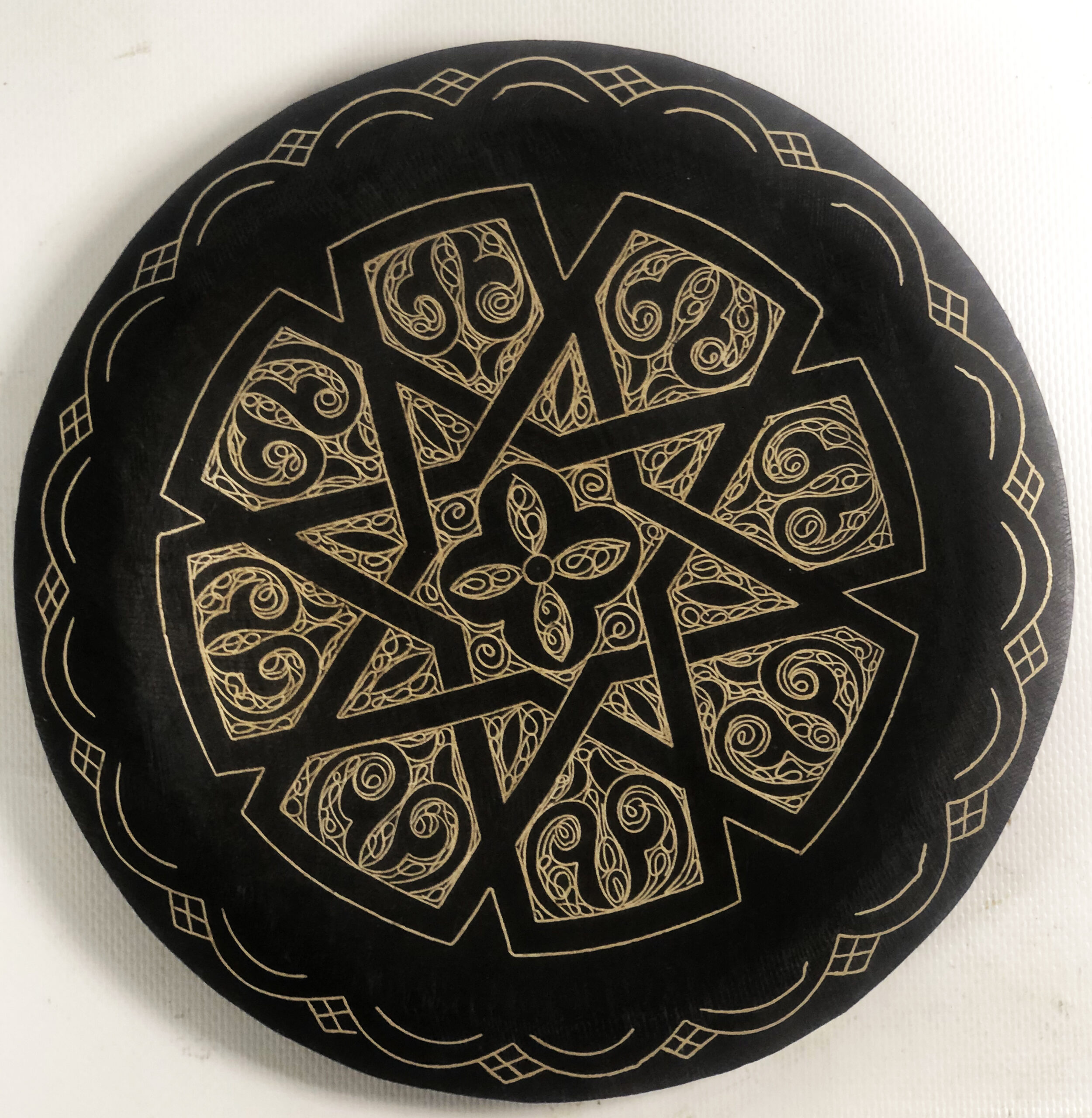 Damascene Decorative Plate | Handmade Silver Inlay Wall Art, Luxury Meknes Geometric Brass Accent Disc -6