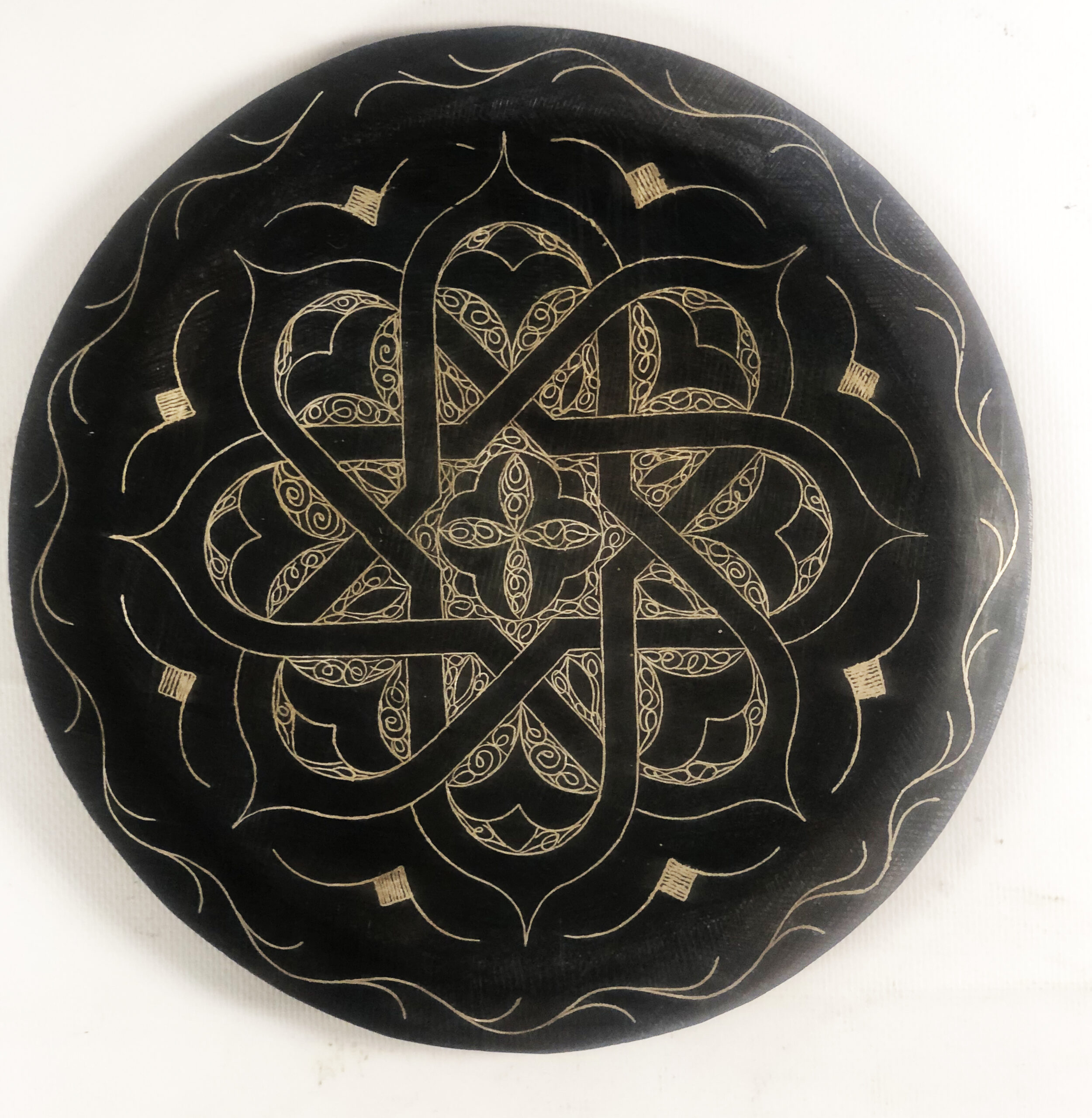 Damascene Decorative Plate | Handmade Silver Inlay Wall Art, Luxury Meknes Geometric Brass Accent Disc -10