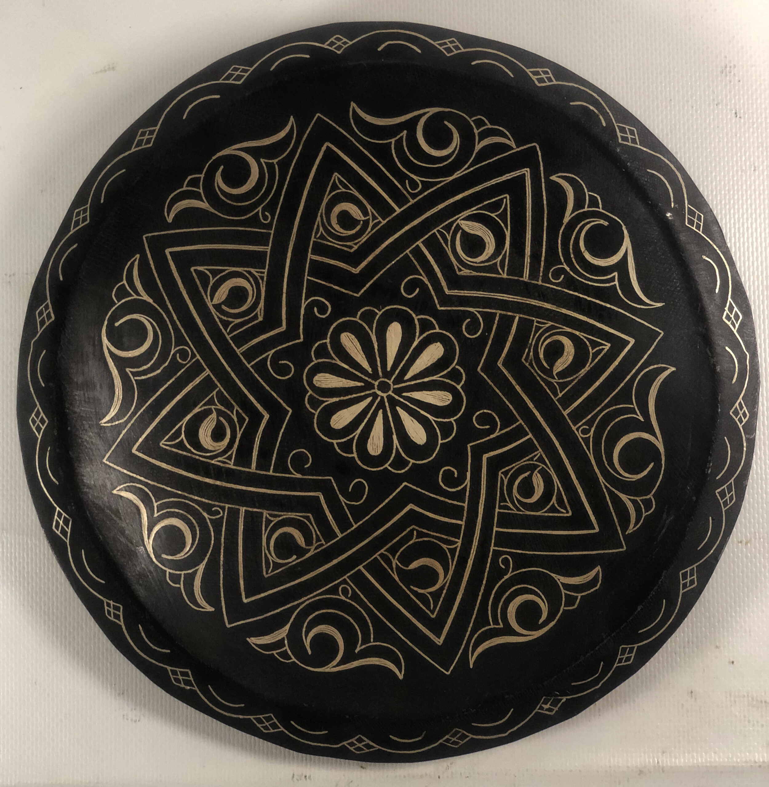 Damascene Decorative Plate | Handmade Silver Inlay Wall Art, Luxury Meknes Geometric Brass Accent Disc -3