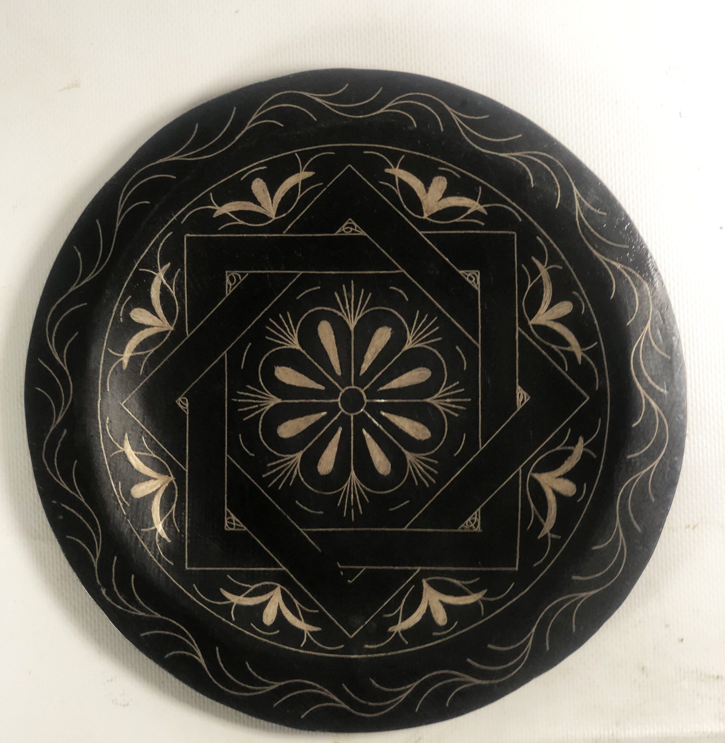 Damascene Decorative Plate | Handmade Silver Inlay Wall Art, Luxury Meknes Geometric Brass Accent Disc -5