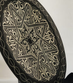 Damascene Decorative Plate | Handmade Silver Inlay Wall Art, Luxury Meknes Geometric Brass Accent Disc -H - Image 2