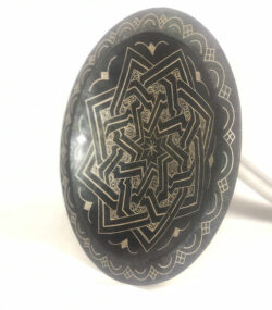 Damascene Decorative Plate | Handmade Silver Inlay Wall Art, Luxury Meknes Geometric Brass Accent Disc -7 - Image 6