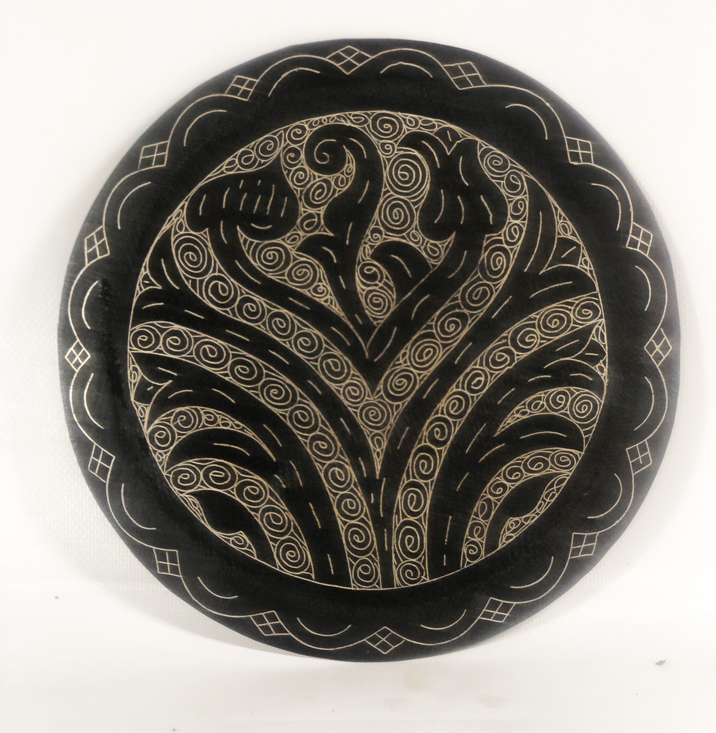 Damascene Decorative Plate | Handmade Silver Inlay Wall Art, Luxury Meknes Geometric Brass Accent Disc -8