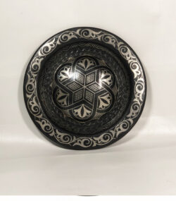 Moroccan Damascene Decorative Plate | Handmade Silver Inlay Wall Art, Luxury Meknes Geometric Brass Accent Disc .. - Image 4