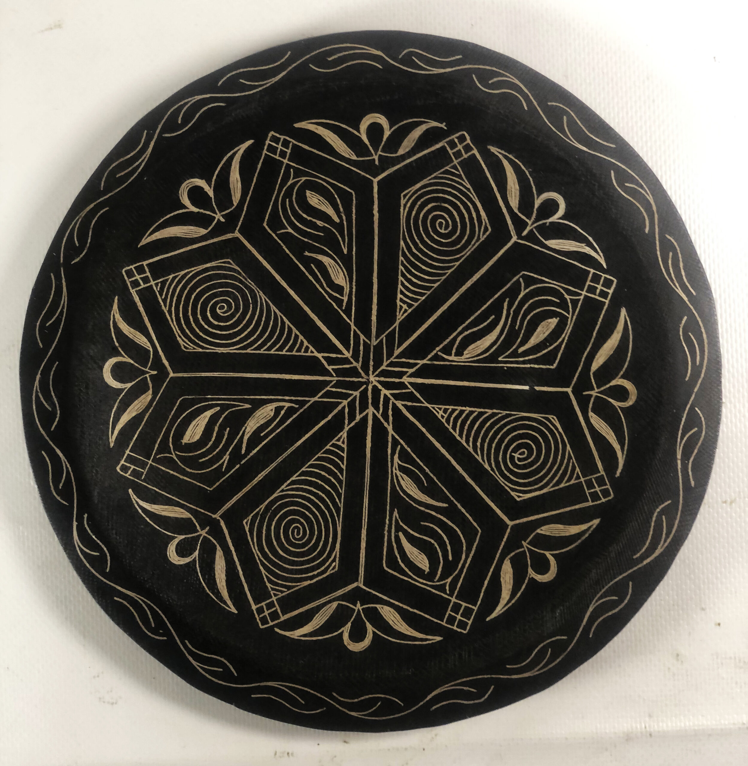 Damascene Decorative Plate | Handmade Silver Inlay Wall Art, Luxury Meknes Geometric Brass Accent Disc -4