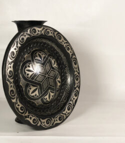 Moroccan Damascene Decorative Plate | Handmade Silver Inlay Wall Art, Luxury Meknes Geometric Brass Accent Disc .. - Image 3