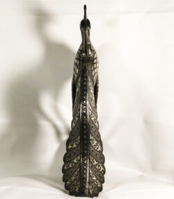 Metal Peacock Sculpture – Handmade Silver Damascene Bird Statue – Luxury Artisan Home Decor – Large Peacock Art - Image 2