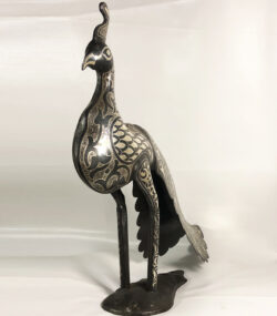 Metal Peacock Sculpture – Handmade Silver Damascene Bird Statue – Luxury Artisan Home Decor – Large Peacock Art - Image 11