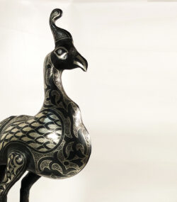 Metal Peacock Sculpture – Handmade Silver Damascene Bird Statue – Luxury Artisan Home Decor – Large Peacock Art - Image 10