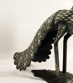 Metal Peacock Sculpture – Handmade Silver Damascene Bird Statue – Luxury Artisan Home Decor – Large Peacock Art - Image 7