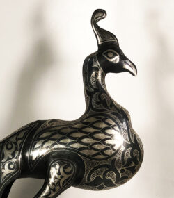 Metal Peacock Sculpture – Handmade Silver Damascene Bird Statue – Luxury Artisan Home Decor – Large Peacock Art - Image 6
