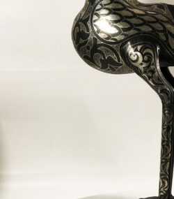 Metal Peacock Sculpture – Handmade Silver Damascene Bird Statue – Luxury Artisan Home Decor – Large Peacock Art - Image 5