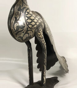 Metal Peacock Sculpture – Handmade Silver Damascene Bird Statue – Luxury Artisan Home Decor – Large Peacock Art - Image 4