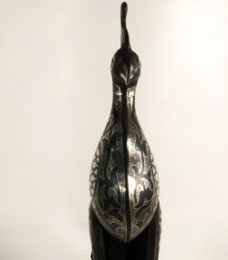 Metal Peacock Sculpture – Handmade Silver Damascene Bird Statue – Luxury Artisan Home Decor – Large Peacock Art - Image 3