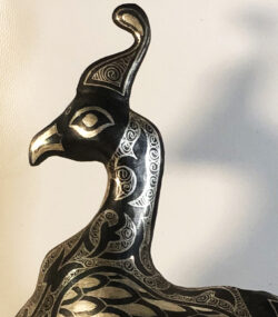 Metal Peacock Sculpture – Handmade Silver Damascene Bird Statue – Luxury Artisan Home Decor – Large Peacock Art - Image 17