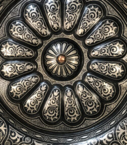 Large Damascene Decorative Plate | Handmade Silver Inlay Wall Art, Luxury Meknes Geometric Brass Accent Disc 1 - Image 3