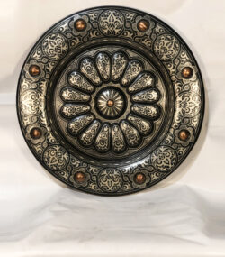 Large Damascene Decorative Plate | Handmade Silver Inlay Wall Art, Luxury Meknes Geometric Brass Accent Disc 1 - Image 2