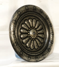 Large Damascene Decorative Plate | Handmade Silver Inlay Wall Art, Luxury Meknes Geometric Brass Accent Disc 2 - Image 2